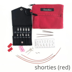 Sada zkrácených kruhových výměnných jehlic ChiaoGoo Twist Shorties Mini 5 a 8 cm, červená, velikost Mini